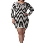 NY&C‎ Chevron Knit Dress Long Sleeve Bodycon Sweater Dress Party Plus Size 2x Black Photo 0