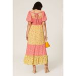 COLOR ME COURTNEY Yellow Pink Ditsy Flower Printed Cece Maxi Dress Size 2 Photo 1