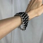 Source Unknown Silver Tone Chain Link Bracelet Black Braided Faux Leather Toggle Clasp NWOT Photo 3