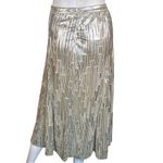 Maeve Anthropologie  Metallic Silver Gold Accordion Pleat Midi Skirt Size 4 Photo 6