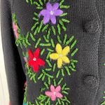 Vintage Y2K Berek Floral Embroidered Cardigan Sweater Size Large Artsy Whimsical Black Photo 4