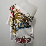 Body Central  Y2K White Multi Paisley Satin On Shoulder Blouse Size Small Photo 3