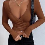 SheIn chocolate brown wrap/tie around top Photo 0