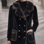 Vintage 60’s Borgana By Fairmoor Faux Fur Double Breasted Mid Length Coat Black Size M Photo 0