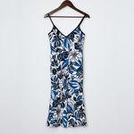 Banana Republic Floral Slip Midi Dress Blue White Linen Cotton Size 6 Tall Photo 2