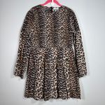 Ganni  Leopard Smocked Mini Silk Cotton Long Sleeve Animal Print Dress Size 12 42 Photo 1