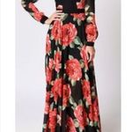 Red Flower Print Floor Length Dress Black Size M Photo 10