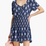 Love Shack Fancy Brickell Blue Gathered Floral Print Crepe Mini Dress Size Large Photo 12