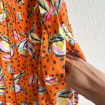 Kourt Aria Linen Tropical Short Dress Pockets Fruit Bird Medium Orange Photo 6