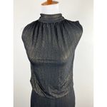 Veronica M  Black Gold Lurex Sparkle Mock Neck Backless Draped Cocktail Dress XS Photo 11