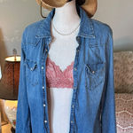 Gap Vtg Y2K  classic denim light blue pearl snap western button down shirt L Photo 0
