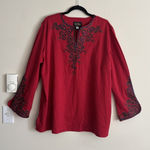 Bob Mackie Wearable Art Womens 1X Embroidered Top Red Purple Gold Blouse Photo 0