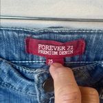 Forever 21 Low Rise Blue Denim Shorts with White Embroidery Photo 8