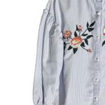 Sugar Lips Long Puff Sleeve Embroidered White with Stripe Button Down Shirt M Size M Photo 3