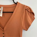 Free People  Mia Santa Fe Brown Puff Shoulder Button Front Thong Body Suit XS Photo 4