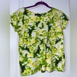 Jones New York Petite Medium 100% Cotton Natural Fiber Yellow Green Print Top Photo 9