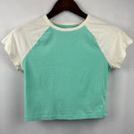 Women’s Pink Small Aqua & White Short Sleeve Crop Top Size undefined Photo 0