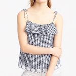 J.Crew  Blue White Gingham Tie Shoulder Eyelet Top Photo 2