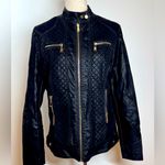 Vegan Leather Moto Jacket Quilted Statement Gold tone hardware Black Size M Photo 1