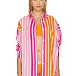 Beach Riot  Alexa Top Button Down Stripes Pink Orange White Cover Up Sunset NWOT Photo 0