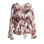 IRO  Red Black Floral Bell Sleeve V-Neck Viscose Blouse Size 44 / Large 12 Photo 6