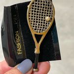 Vintage Tennis Racket Pin Brooch Gold tones Black Photo 1