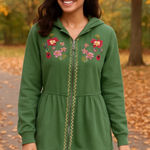 Solitaire  Women's Green Embroidered Boho Jacket Full Zip Photo 0