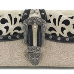 Western Shine Belt Buckle Crossbody Wallet. Tan Photo 0