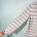 Eileen Fisher White & Grey Striped Cotton V-neck Blazer Style Cardigan Size PM Photo 4