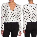 Revolve AFRM White and Black Puff Sleeve Fitted Blouse Size Large Photo 0