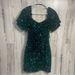 Altar'd State  Candice Sequin Puff Sleeve Dress Green Hunter Black sz M NWT Party Photo 2