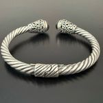 ROBERT MANSE 925 Bali Sterling Silver 18K Gold Labradorite Twisted Cable Bangle Photo 4