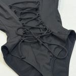 TA3 Black High Neck Zipper Lace Up Back Thong Slimming One piece Swimsuit Sz M Size M Photo 2