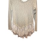 Umgee  Women Medium Shirt Long Sleeve Heathered Cream White Lace‎ Hem & Back Boho Photo 5