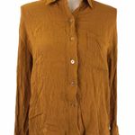 Vintage 90s ERA Yellow Ochre Crinkle Textured Long Sleeve Button Up Shirt Loose Photo 0