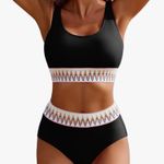 AI'MAGE High Waisted Two Piece Sporty Swimsuits High Cut Tummy Control nwt Black Size L Photo 0