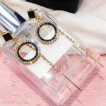 Women's Diamond Long Metal Chain Drop Hoop Earrings Gold Photo 3