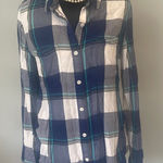 SO Blue and White Plaid Button-Up Shirt large like new Photo 0