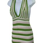 Green Pink & White Stripe Knit Halter Dress Swim Cover Photo 3