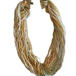 Clam Shell Vintage Multi Strand Seed Bead Necklace Gold & White Photo 2