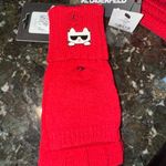 KARL LAGERFELD Red Charms Hat Scarf Gloves Pom‎ Pom Photo 1