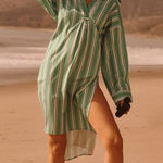 Anthropologie Striped Popover Midi Shirt Dress Green XXS/XS Photo 0