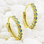 Gold Hoop Huggies with Blue Stones Photo 0