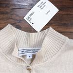 St. John  Sport • Mock Neck Henley Pullover beige sweater knit gold buttons Photo 2