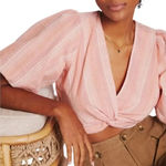 Anthropologie Dolan Left Coast Twist-Front Crop Top Pink Sriped Size Small Photo 1