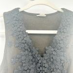 POL Womens Waffle Knit Embroidered Floral Lace Sleeveless Crop Top Size M Olive Photo 2