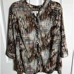 Denim & Co. d&co. Brown & White Abstract Blouse 2X Photo 0
