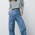 frame denim Frame‎ Relaxed Straight Cargo Jeans Size 26 Rhythm Light Wash Wide Leg Photo 0