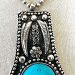 Silver tone turquoise blue southwestern large pendant necklace Photo 3