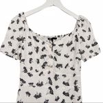 Maje  White Floral Silk Metallic Buttons Satin Cocktail Mini Dress size 8 Photo 6